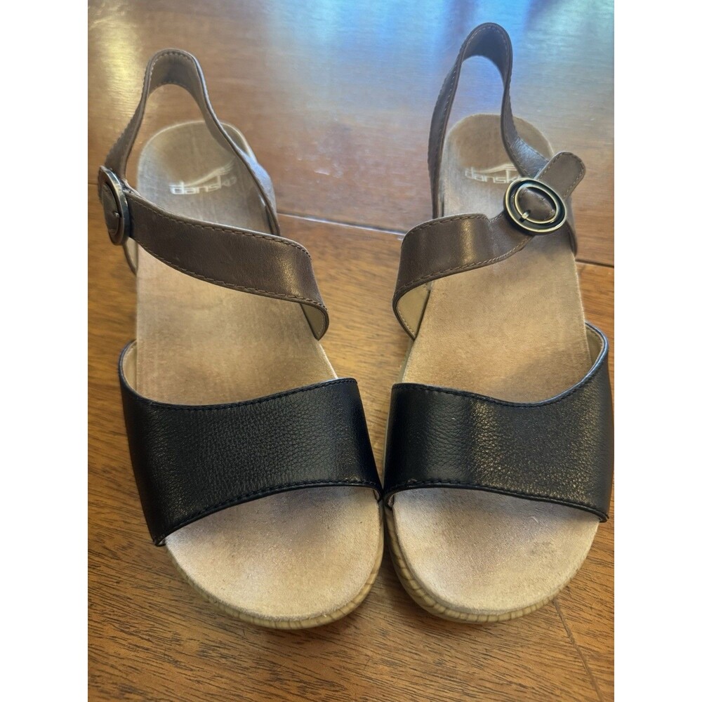 Dansko Women’s EU 38 Black Brown Slingback Comfort Wedge Sandals Open Toe